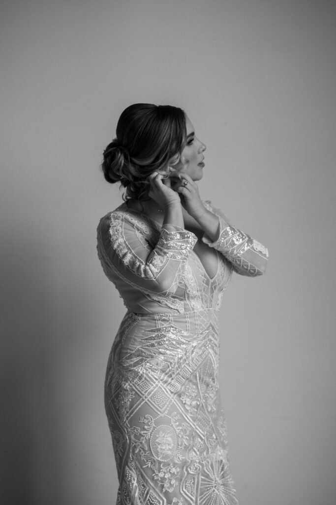 bride gets ready before elopement ceremony