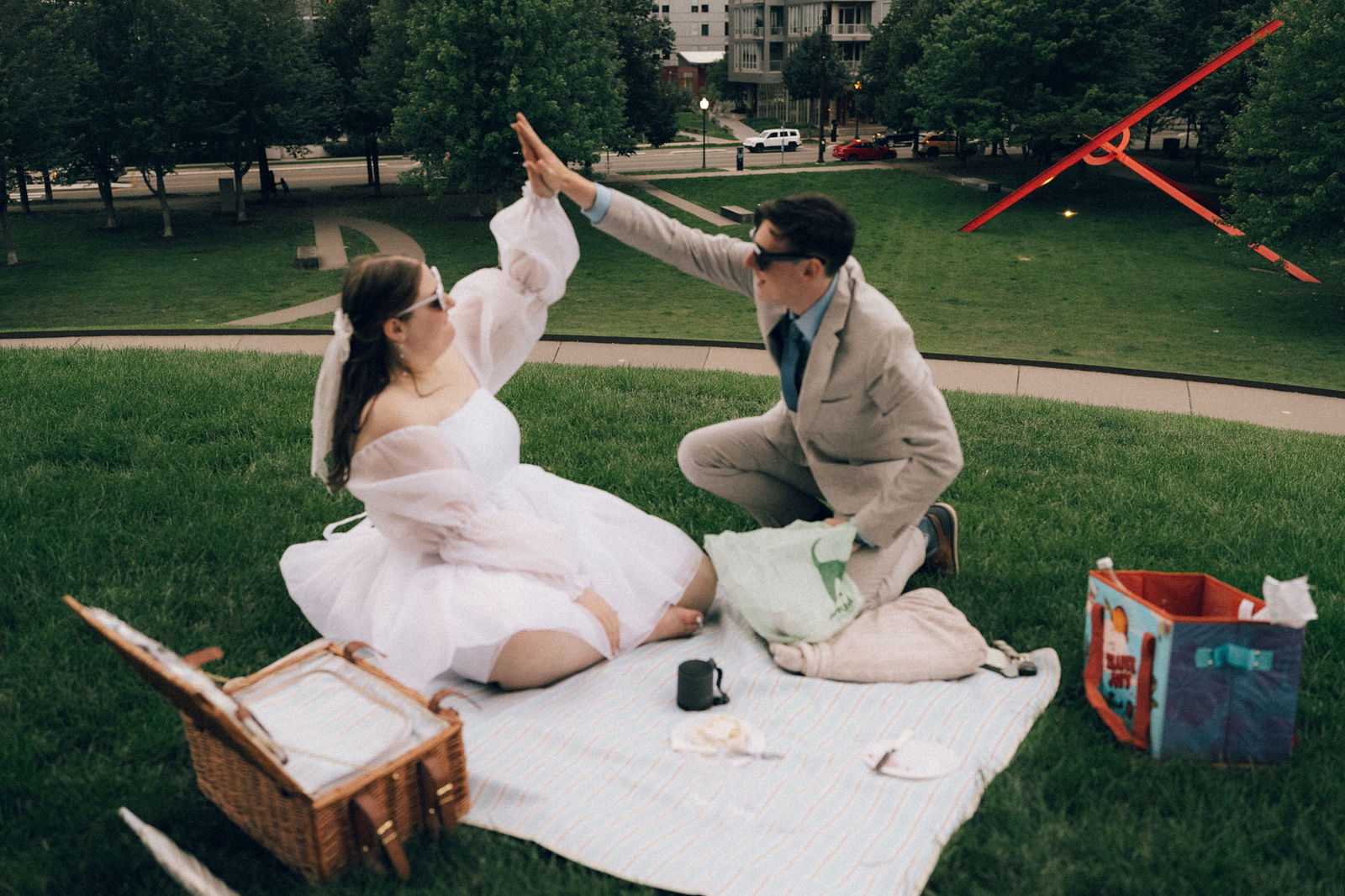 Eloping couple give each other high five in popular Minnesota park
