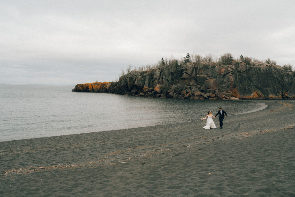 Bride and groom explore Minnesota's North Shore